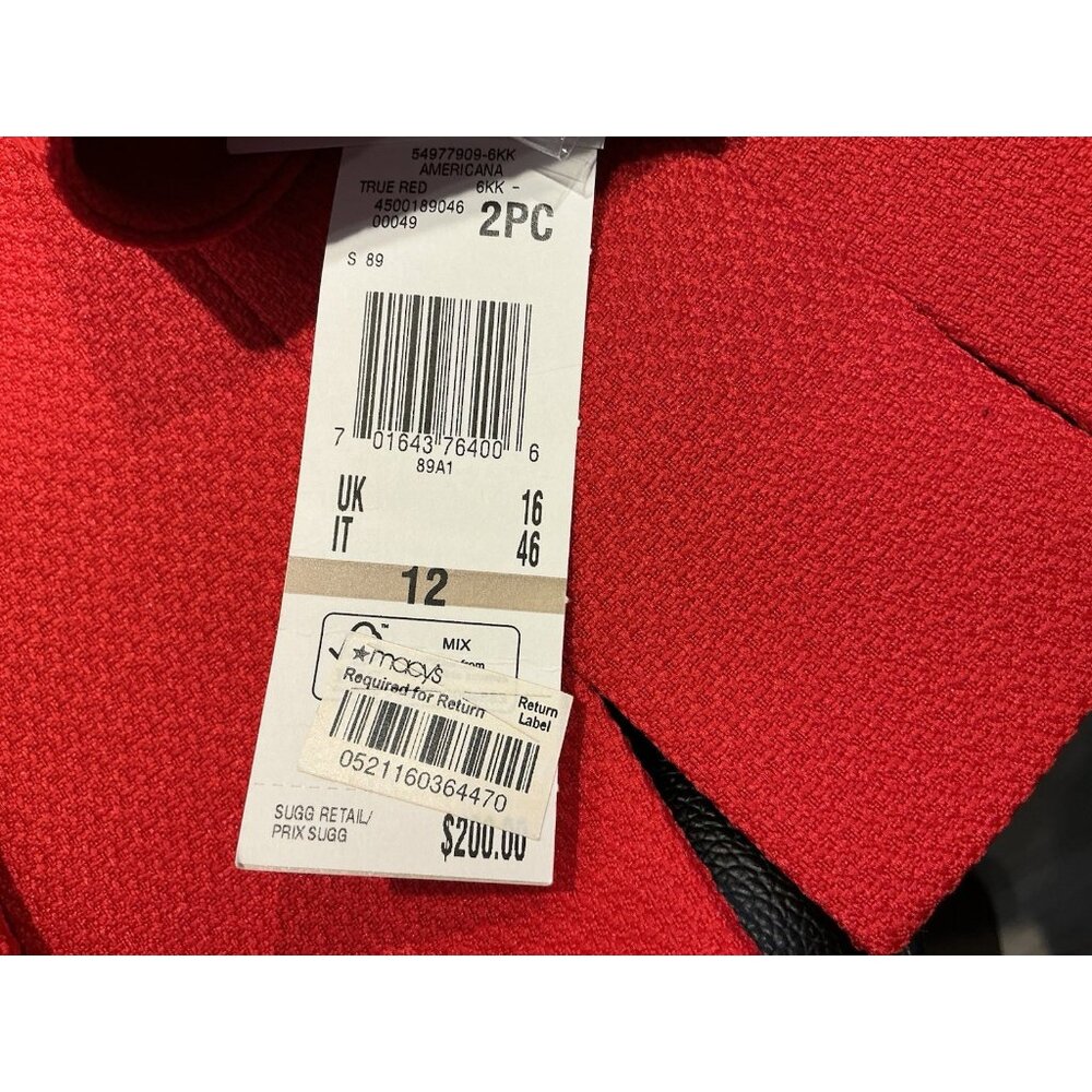 Suit Studio Skirt Set Size 12 Red Jacquard 4 Button Jacket NWT - Picture 16 of 16